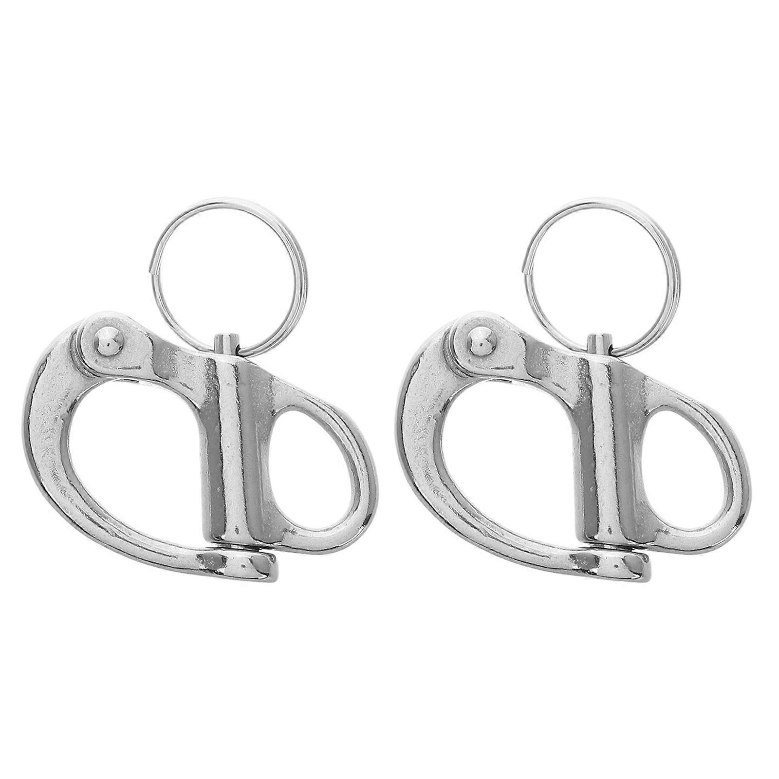 Silver Stainless Steel Self-Locking Snap Shackle Quick Release 2Pcs for Doors