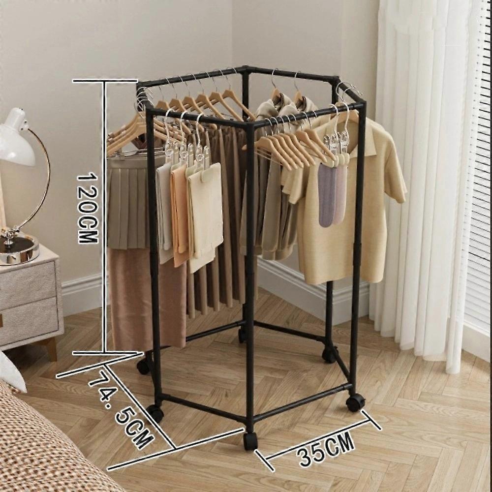 Rotating Hexagonal Clothing Rack with Wheels Metal Tube Vertical Garment Hanger Sturdy Construction Multi-Functional