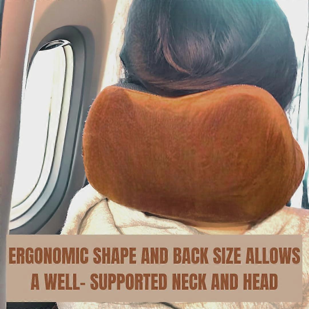 Travel Neck Pillow for Airplane and Car with Ergonomic Support, Soft Memory Foam, Chocolate Brown