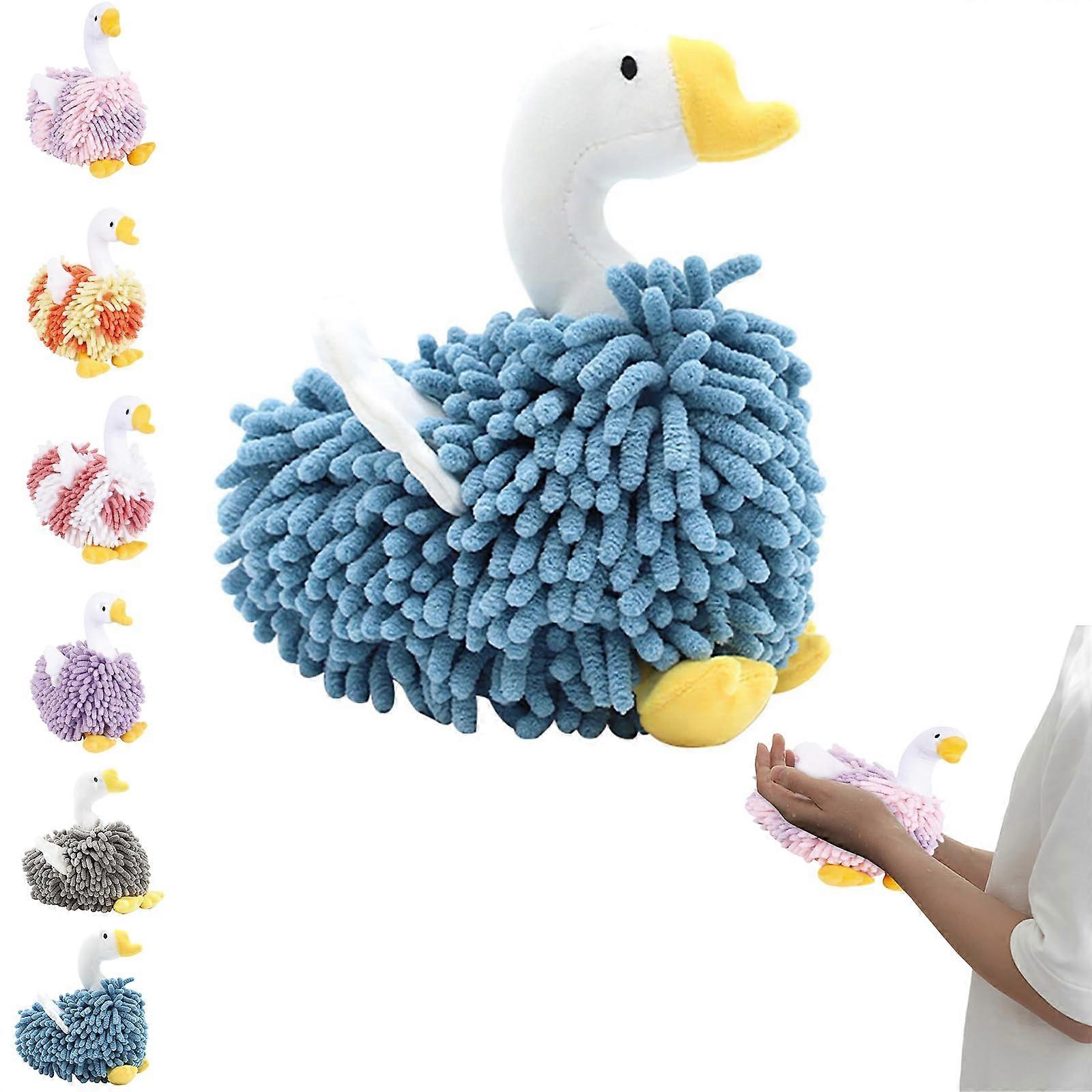Hand Towel Swan Shaped Absorbent Plush with Hanging Loop for Bathroom, Cute Cartoon Animal Design, Blue