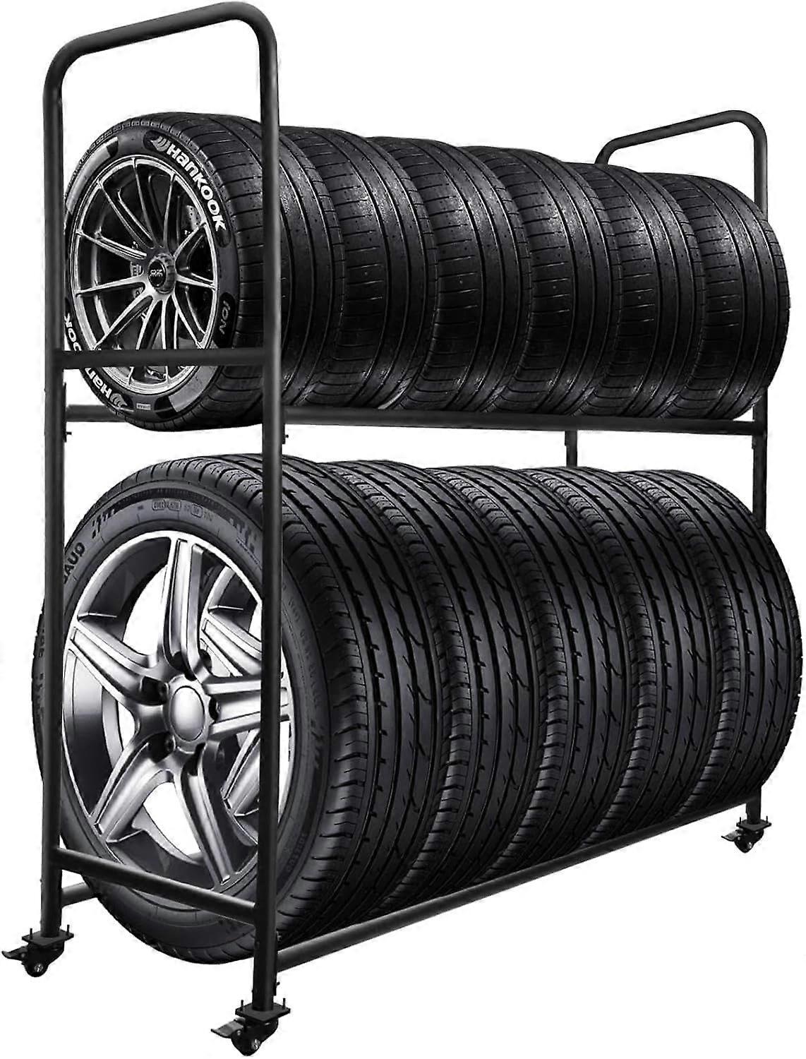 Adjustable Rolling Tire Storage Rack for Garage with Heavy Duty Metal Frame and 4 Locking Wheels