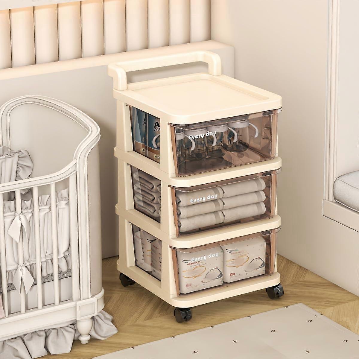 Rolling Storage Cart 3 Tier Drawer Organizer with Clear Fronts, Lockable Wheels for Bathroom Kitchen Office