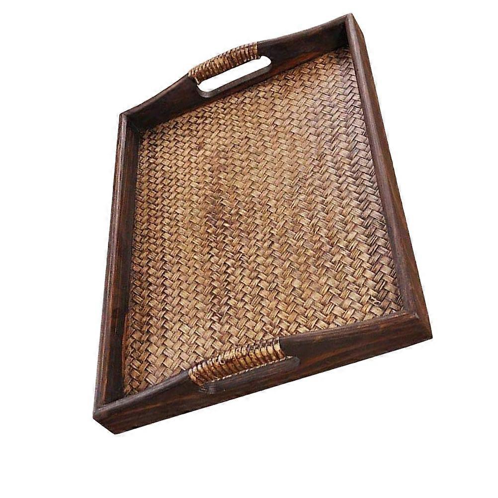 Rectangular Tea Tray For SPA Salon With Rattan Weaving Design Ideal For Tea Time And Fruit Presentation 1Pack