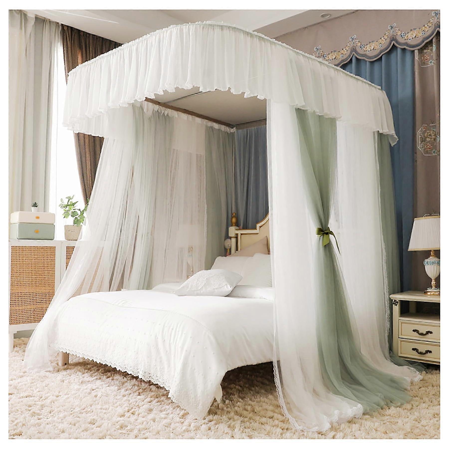 King Size Bed Canopy Mosquito Net, Double Layer Protection with Adjustable UShaped Frame, Green