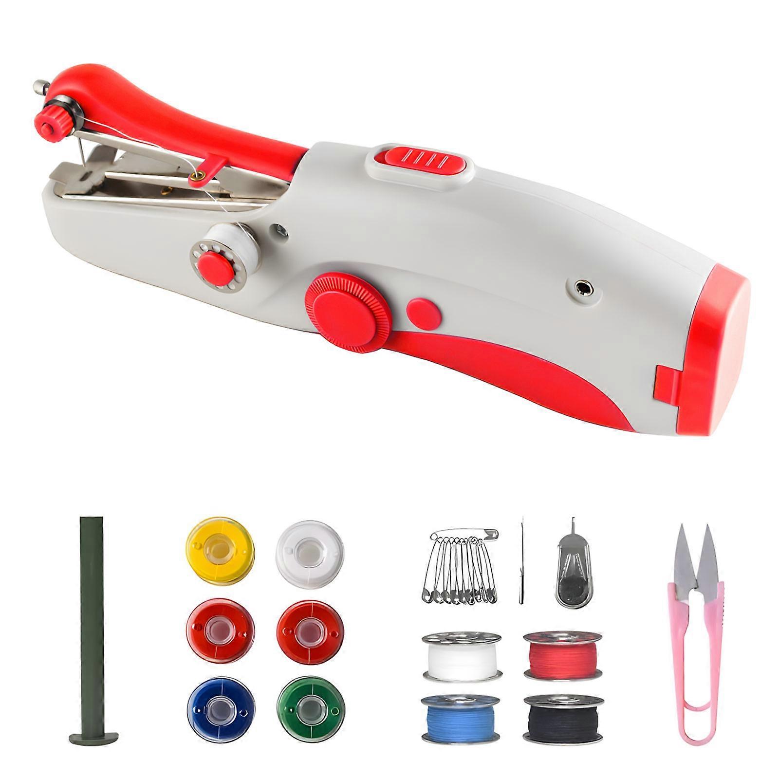 High Efficiency Double Needle Handheld Sewing Machine Electric Fast Operations for Quick Sewing Tasks  Red