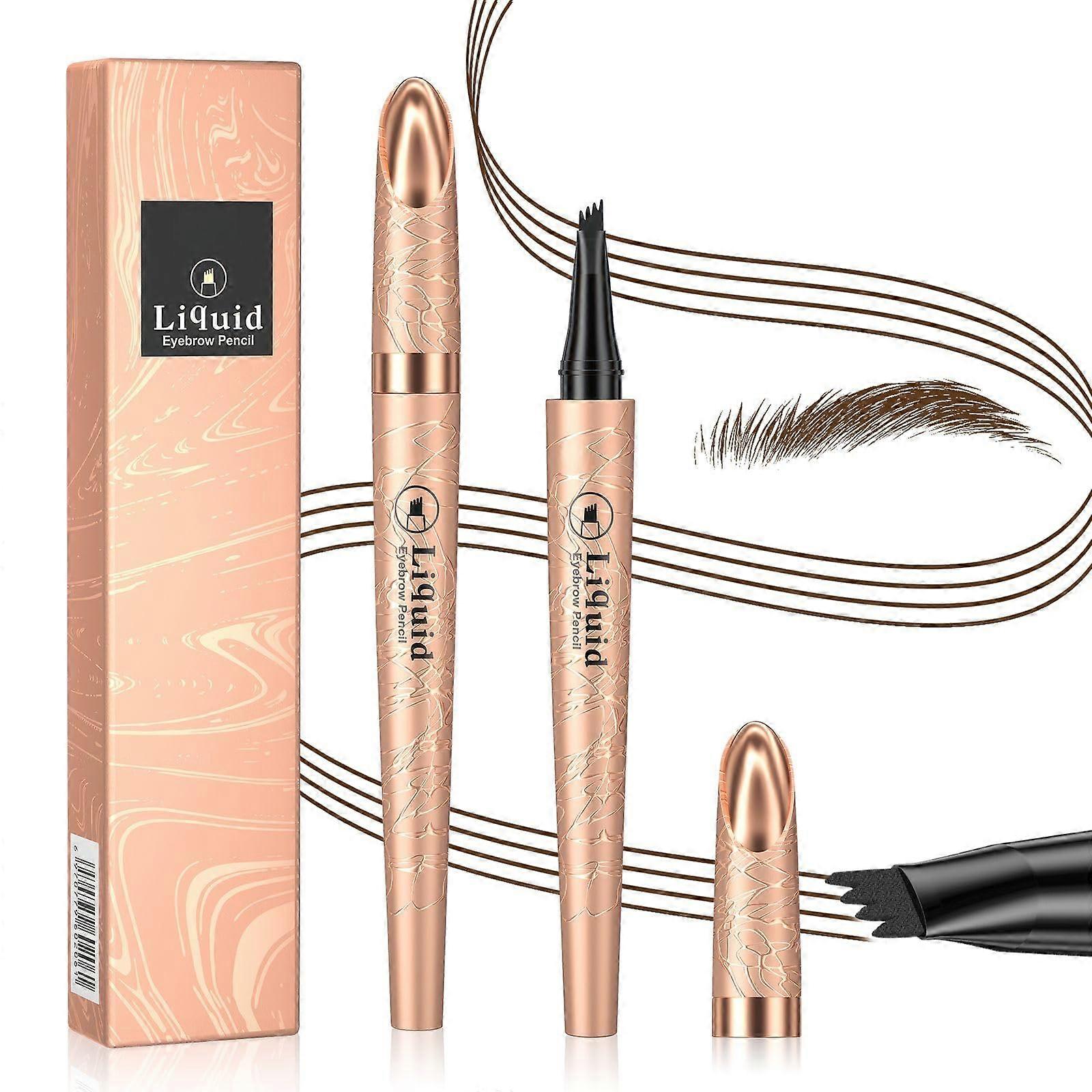 Waterproof Eyebrow Pencil Liquid Microblade FourProng Tip LongLasting SmudgeProof Dark Brown