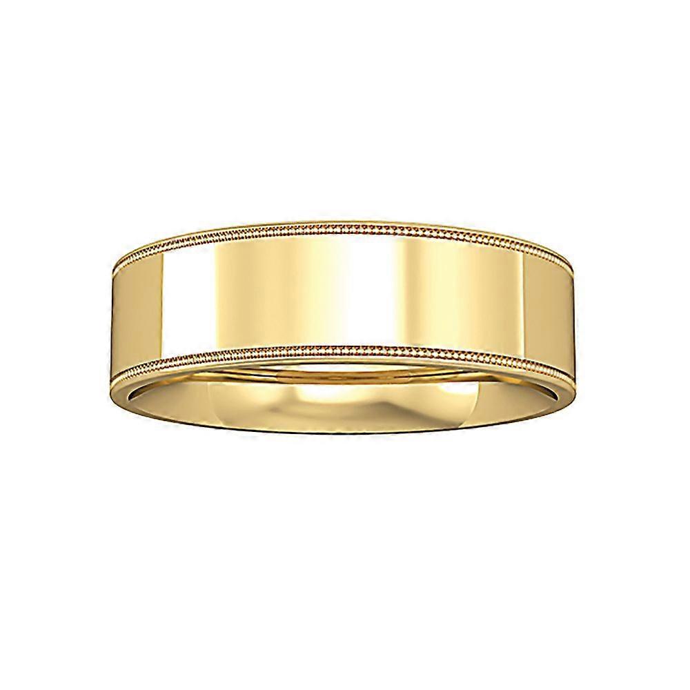 Jewelco London 9ct Yellow Gold Flat-Court Beaded Edge Band Wedding Ring 6mm