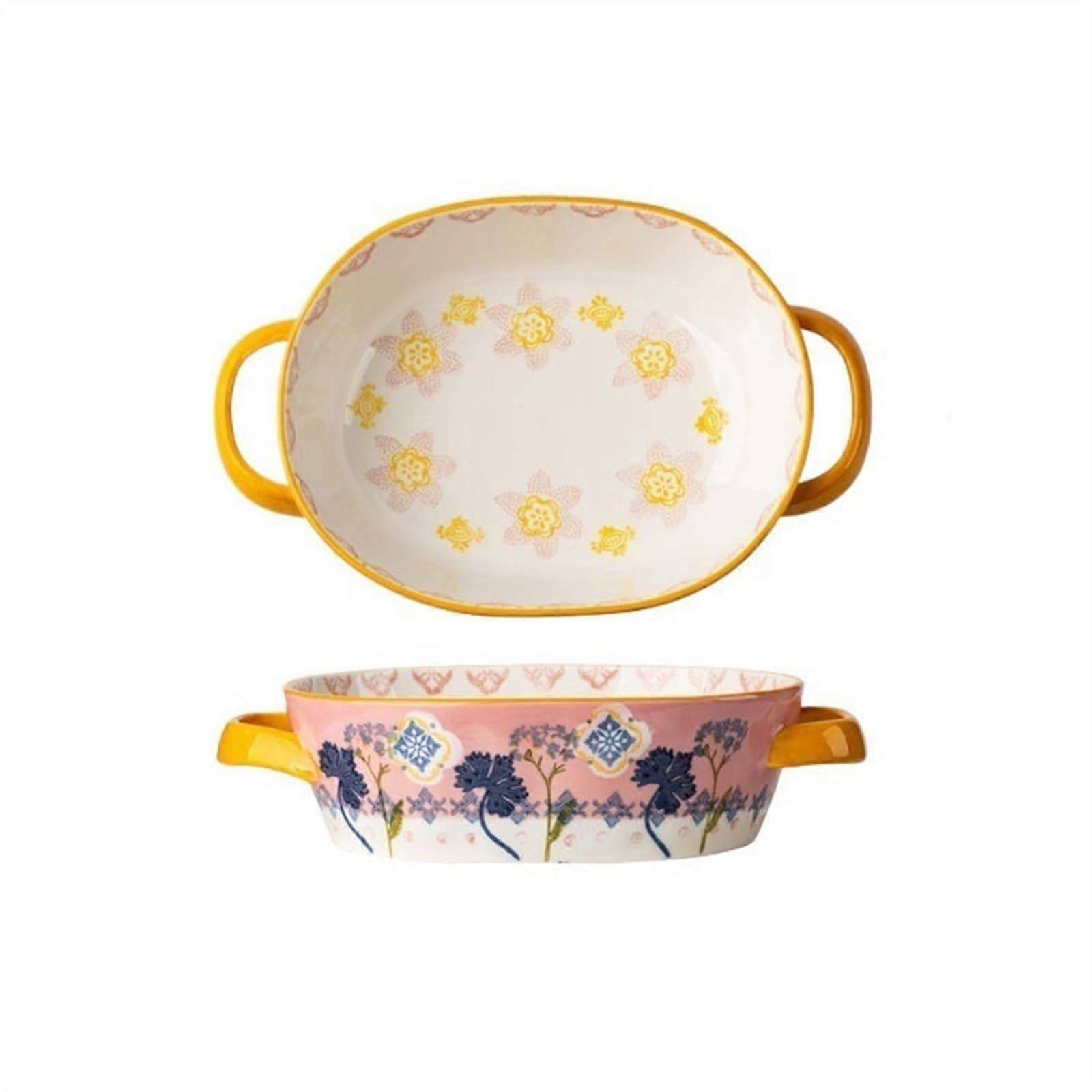 Ceramic Baking Dish with Double Ear Design,  Temperature Resistant, Oven Safe, Pink