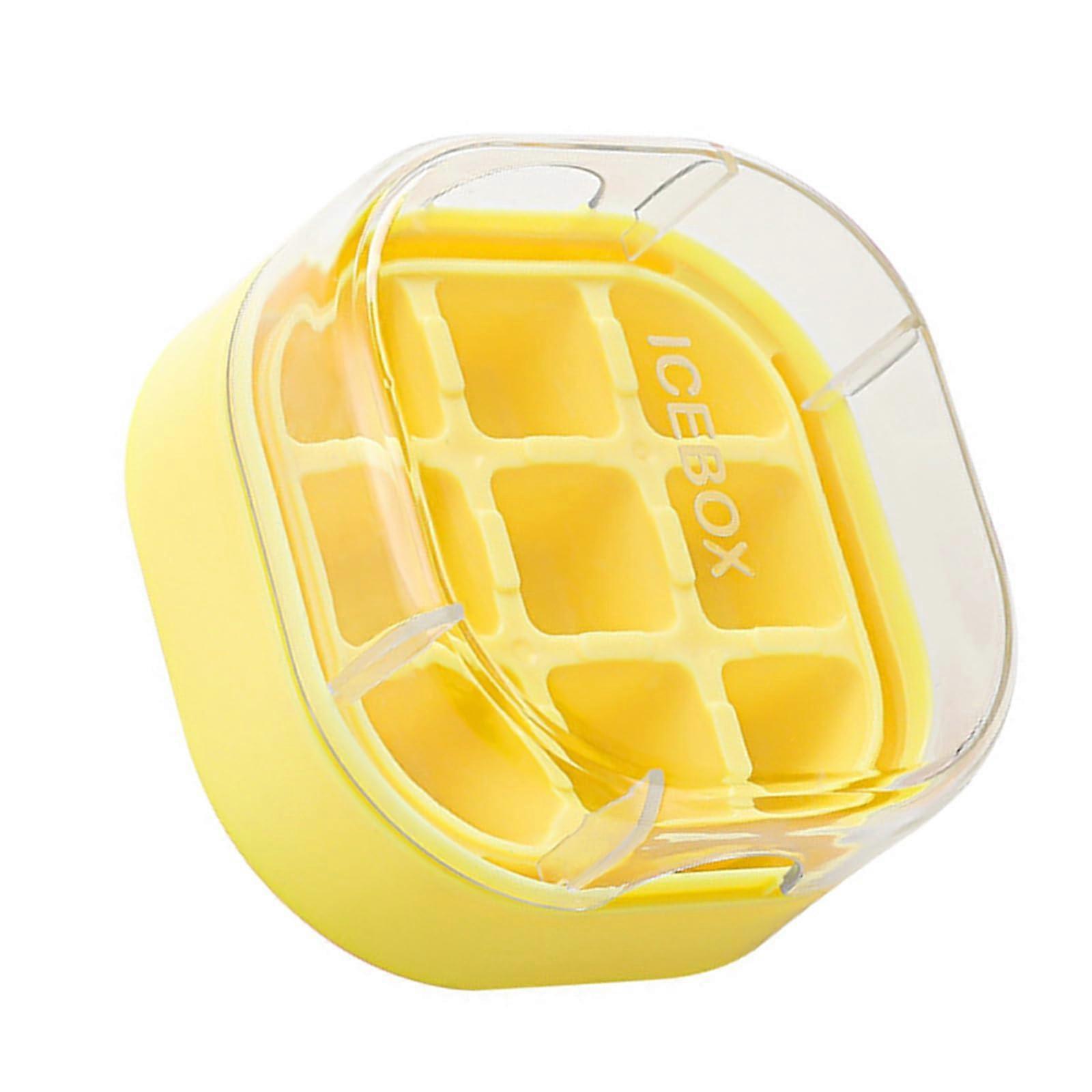 Silicone Ice Cube Tray with Lid, Easy Release Leak Proof 9 Grids, Yellow Food Grade Kitchen Use
