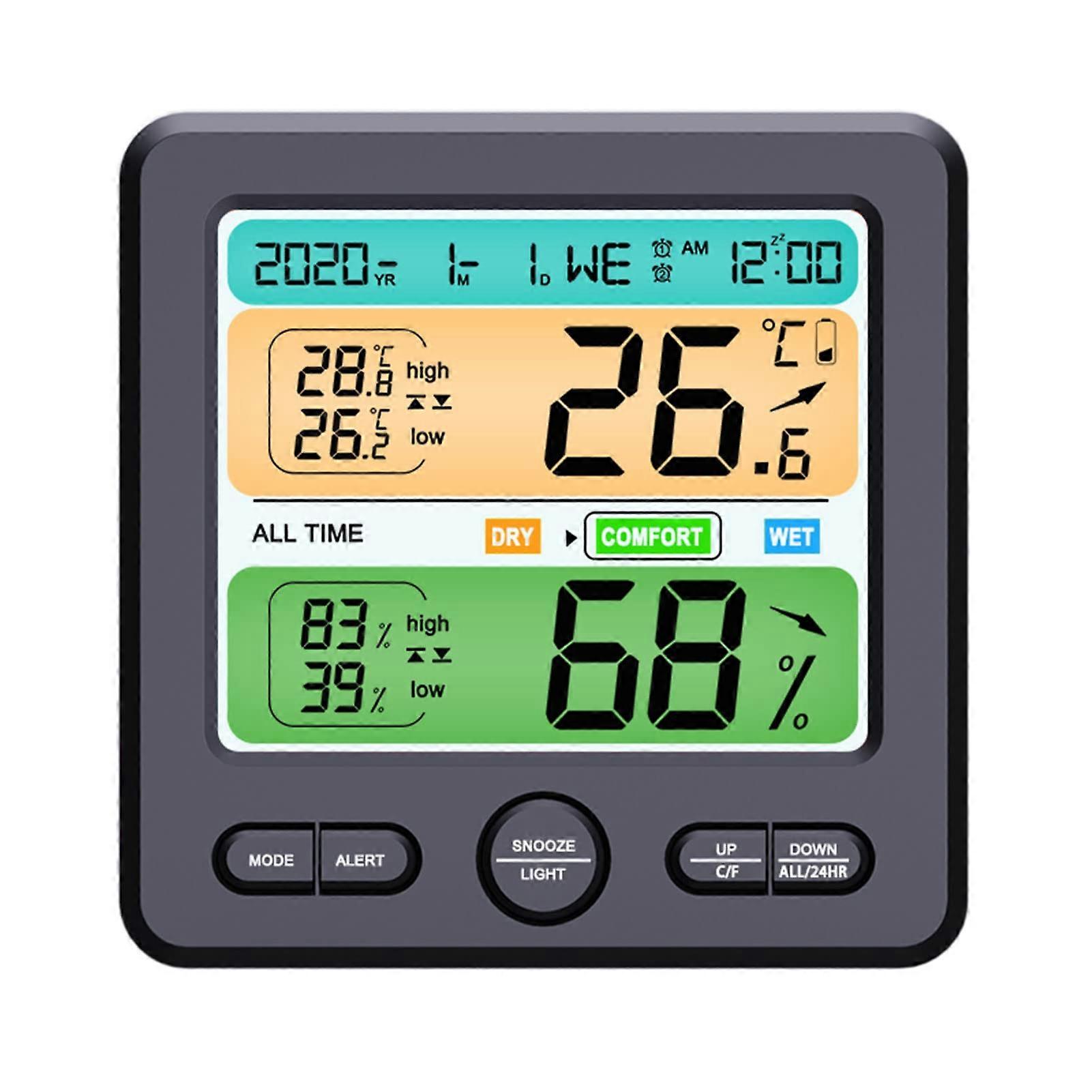 Digital Indoor Thermometer Hygrometer Clock with Large Screen, Comfort Indicator and Alarm