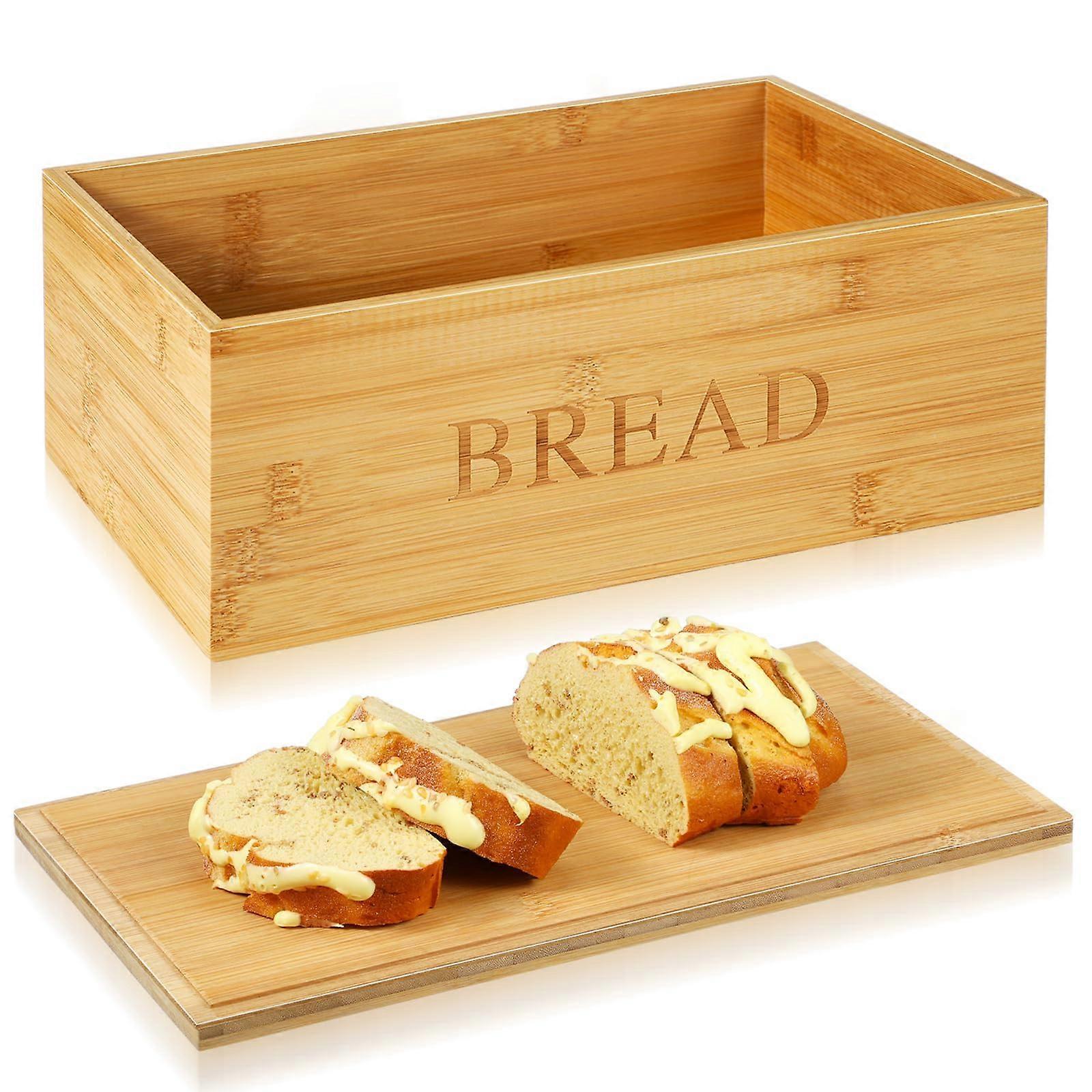 Wooden Bread Box with Cutting Board Lid, Rustic Large Bread Storage Bin for Kitchen Counter