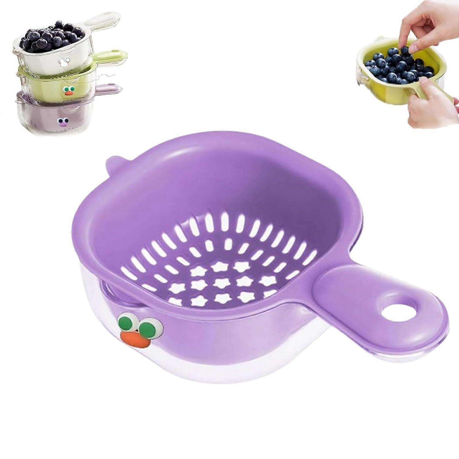 Kitchen Colander Bowl Set with Dual Layer Strainer, Handle, for Fruit and Vegetable Washing, Purple