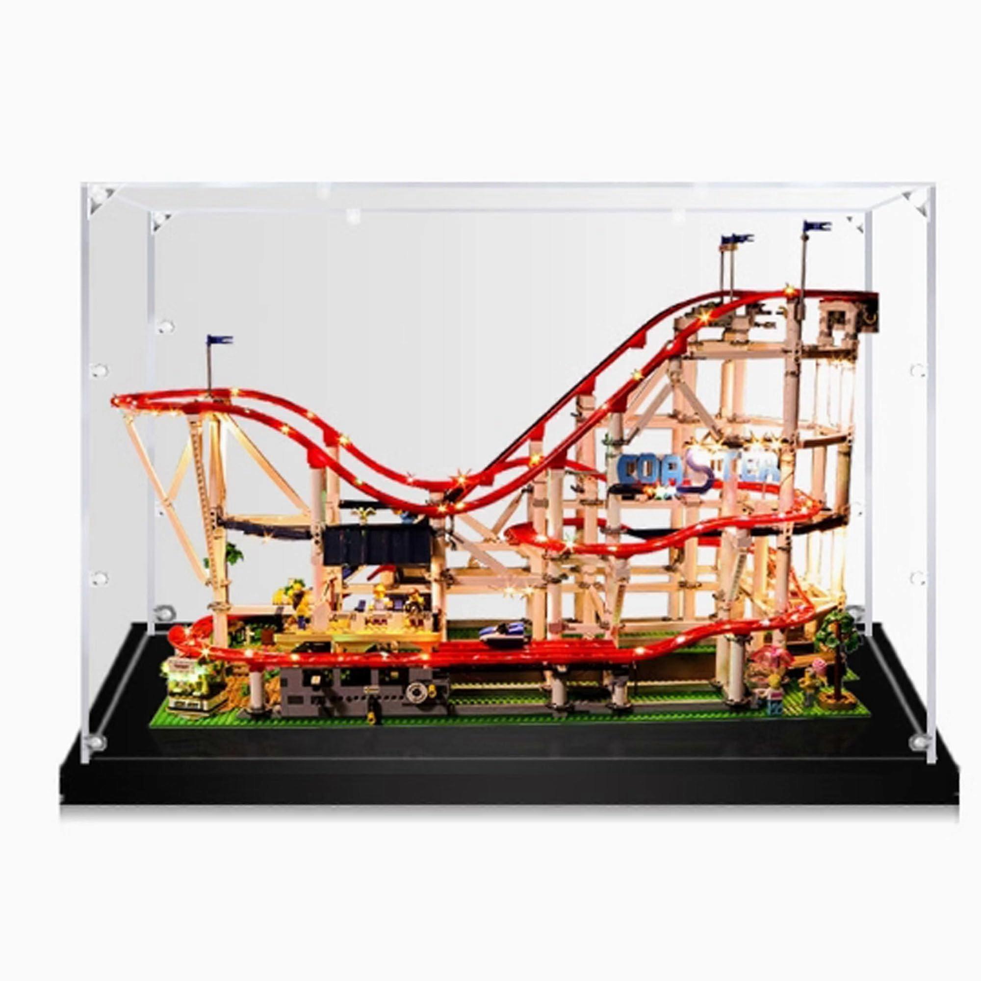 Acrylic Display Case for  Roller Coaster 10261, Dustproof Clear Box with Sturdy Woodplastic Base