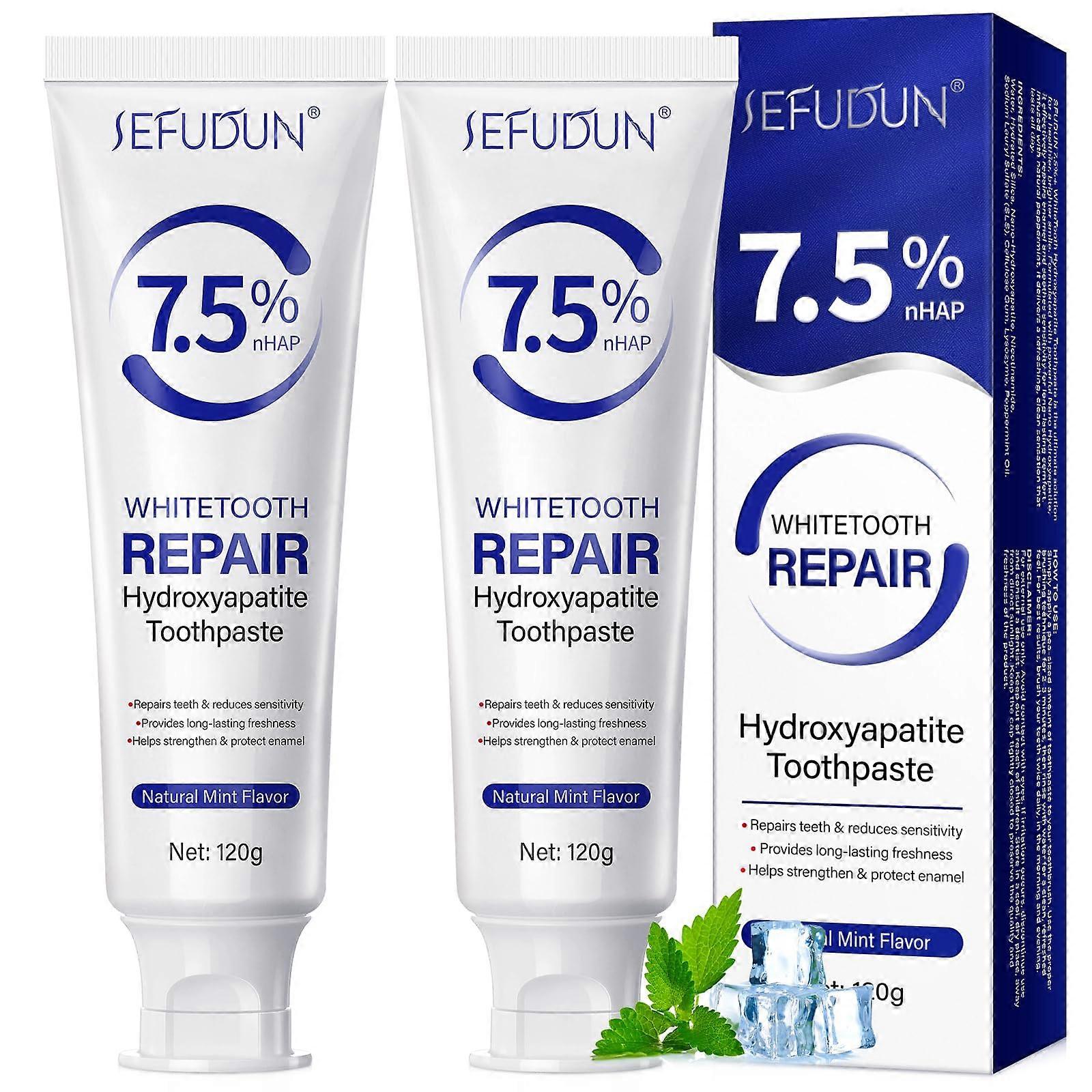2 Pack Hydroxyapatite Toothpaste for Sensitive Teeth, Fluoride Enamel  Mint, 4.23oz