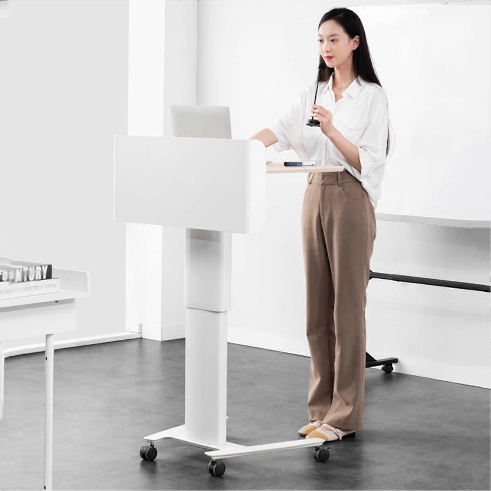 Adjustable Standing Desk Lectern with Storage Drawer, Lockable Wheels for Classroom and Office
