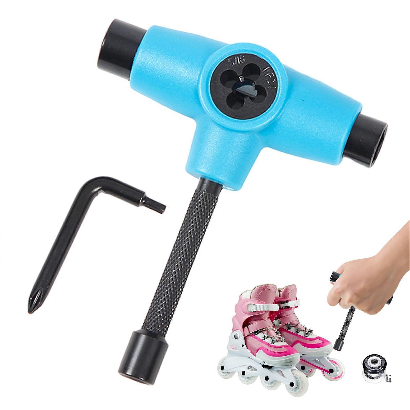 Skateboard T Tool Blue, T Shaped Multi Function Wrench for Maintenance and Quad Skates