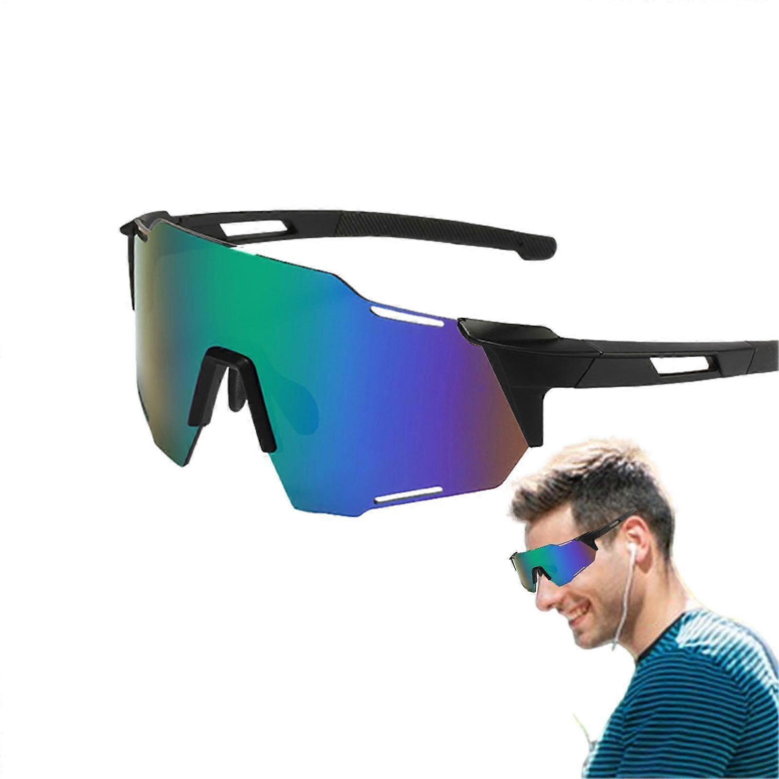 Cycling Sunglasses Polarized UV Protection Windproof Dustproof Interchangeable Lenses Black Green