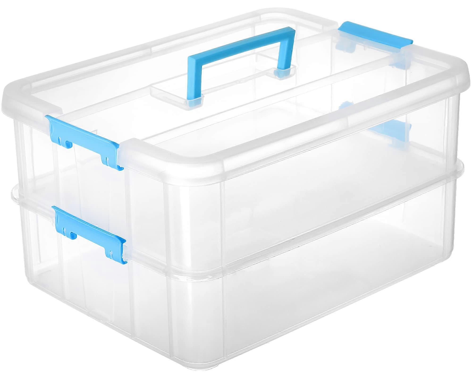Craft Storage Box 2 Layer Stackable Plastic Organizer with Handle for Sewing, Art, Jewelry