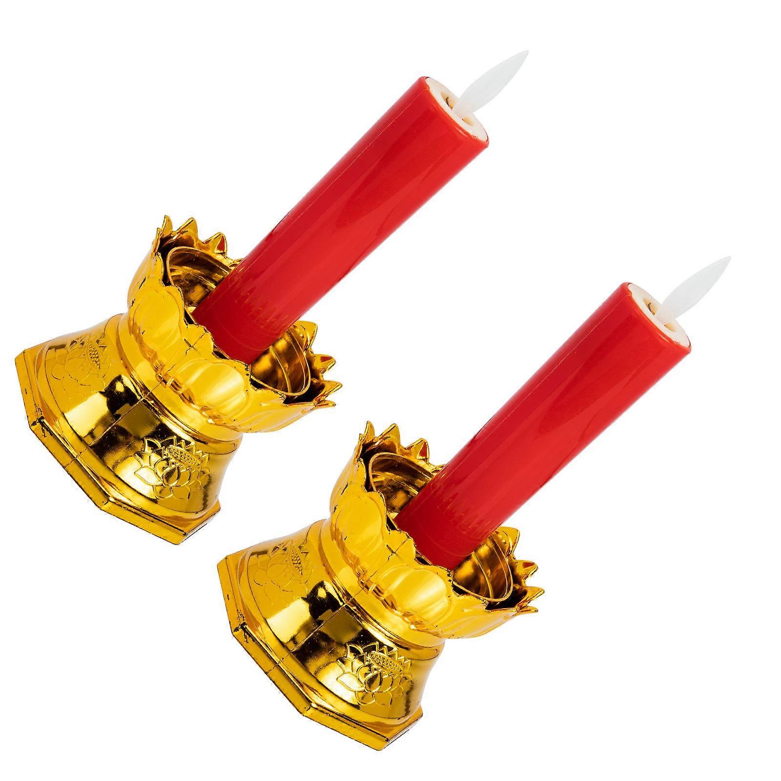 Flameless Candles Buddha Lotus Lamp Safe Material Durable Practical 2Pcs