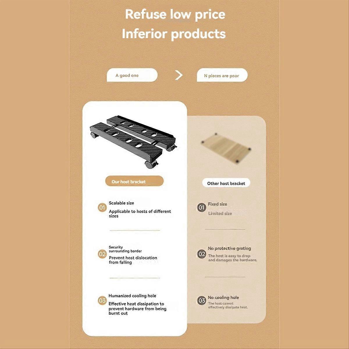 Adjustable Mobile PC Tower Stand - Telescopic CPU Holder Black