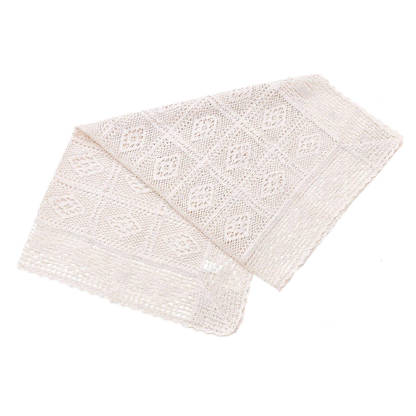 Crochet Table Cover for Dining Table with Lace Design 2Pcs Beige Set
