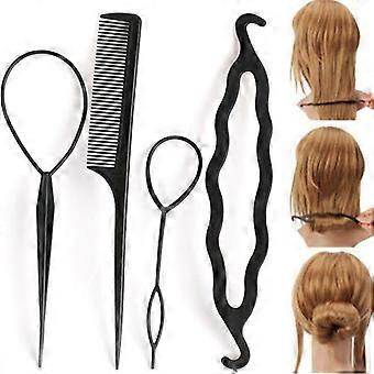 Hair Styling Tools and Hair Comb Set for Women, 4pcs Black Bun Maker and Quick Styling Kit