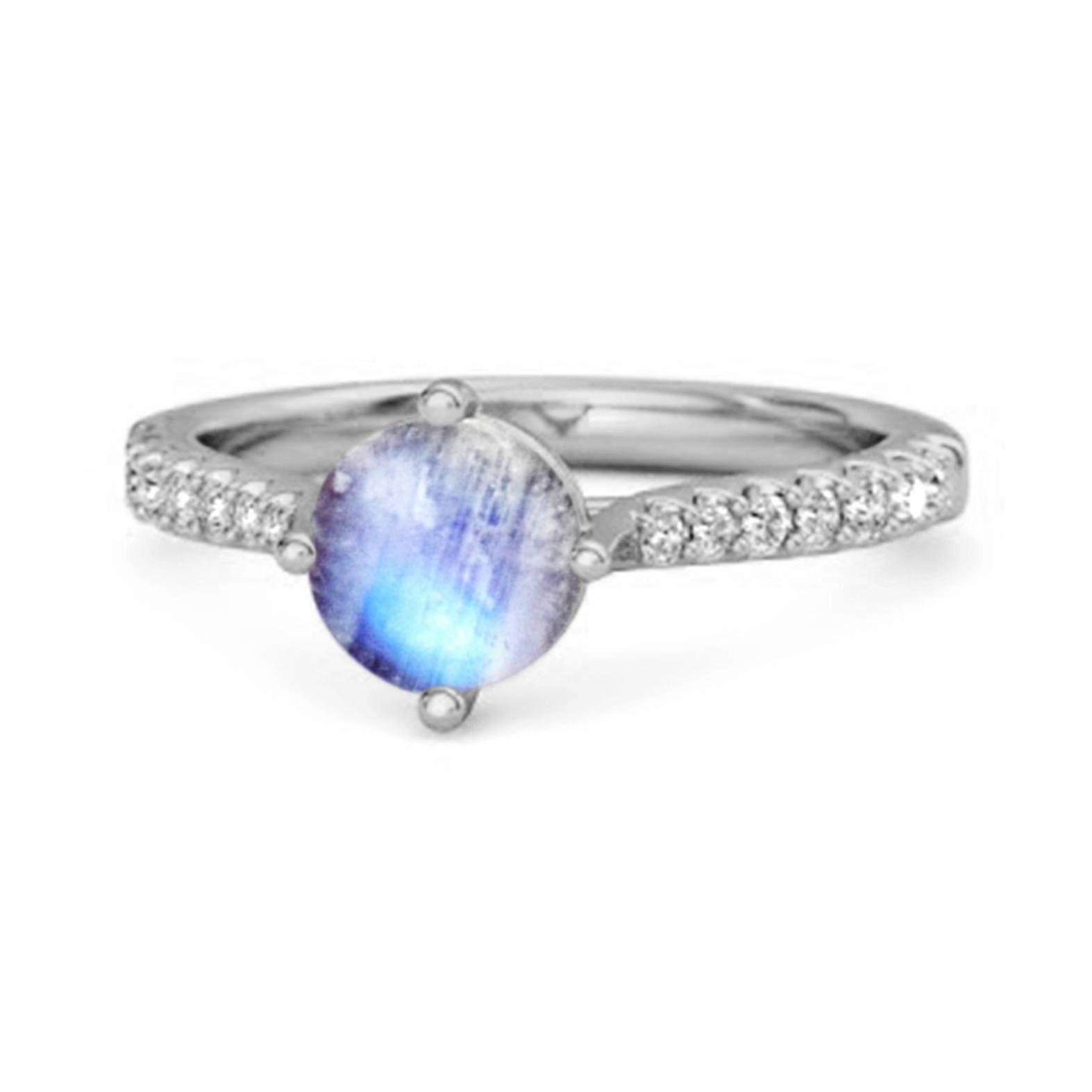 Moonstone Classic Pave Solitaire Ring - 925 Sterling Silver