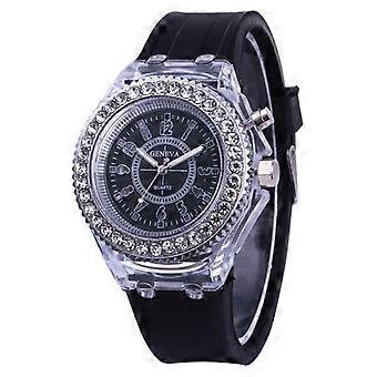 Lichtgevend kleurrijk horloge strass bezaaid lichtgevend siliconen studentenhorloge strand (zwart)