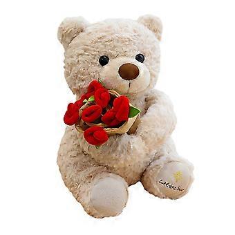 Bear Stuffed Animal with Bouquet  Little Plush Bear, Romantic Gift for Valentines Day & Anniversary