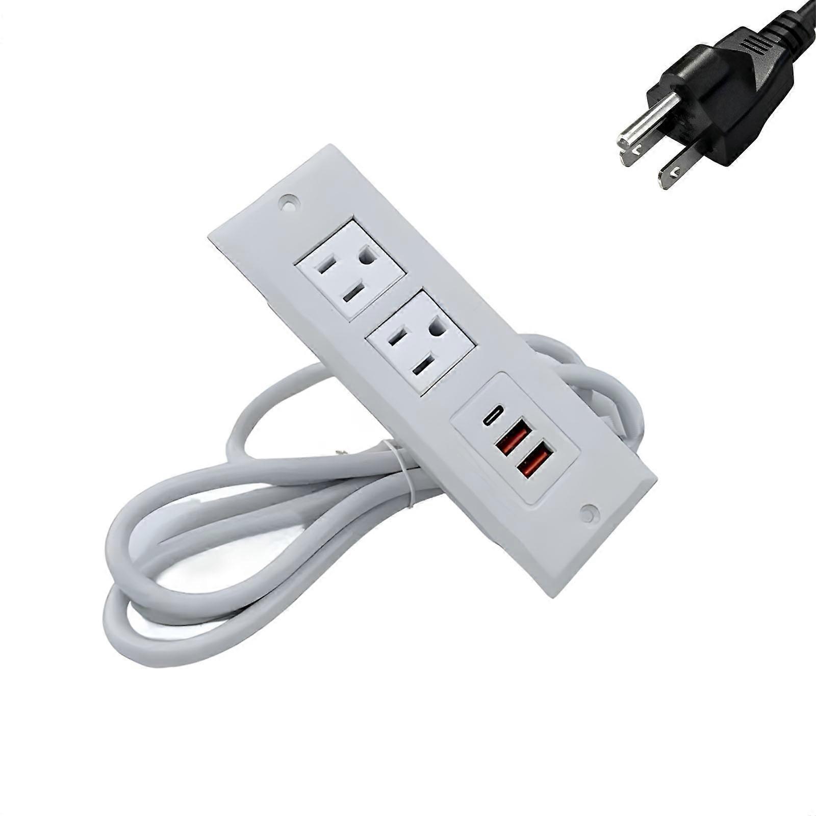 Desktop Integrated Outlet Embedded Socket for Easy Operating with 2 110V Socket and 2 USB 1 Type C Port  White