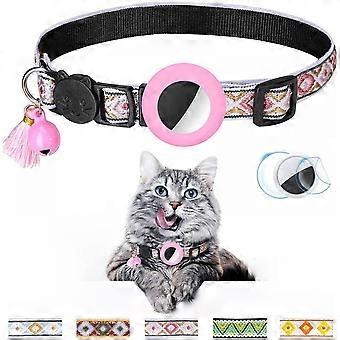Airtag con collari per gattini a strappo regolabili a campana: - Fibbia di sicurezza e custodia porta etichette in silicone (rosa)