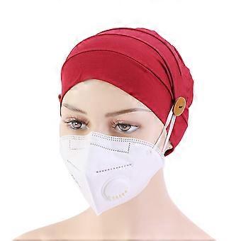 Turban rouge en coton modal extensible pour femme, bandeau de chimiothérapie avec masque de maintien et bouton antidérapant (masque non inclus)
