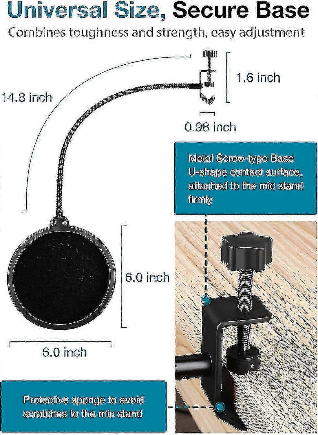 Adjustable Gooseneck Microphone Wind Shield with Stabilizing Support Arm