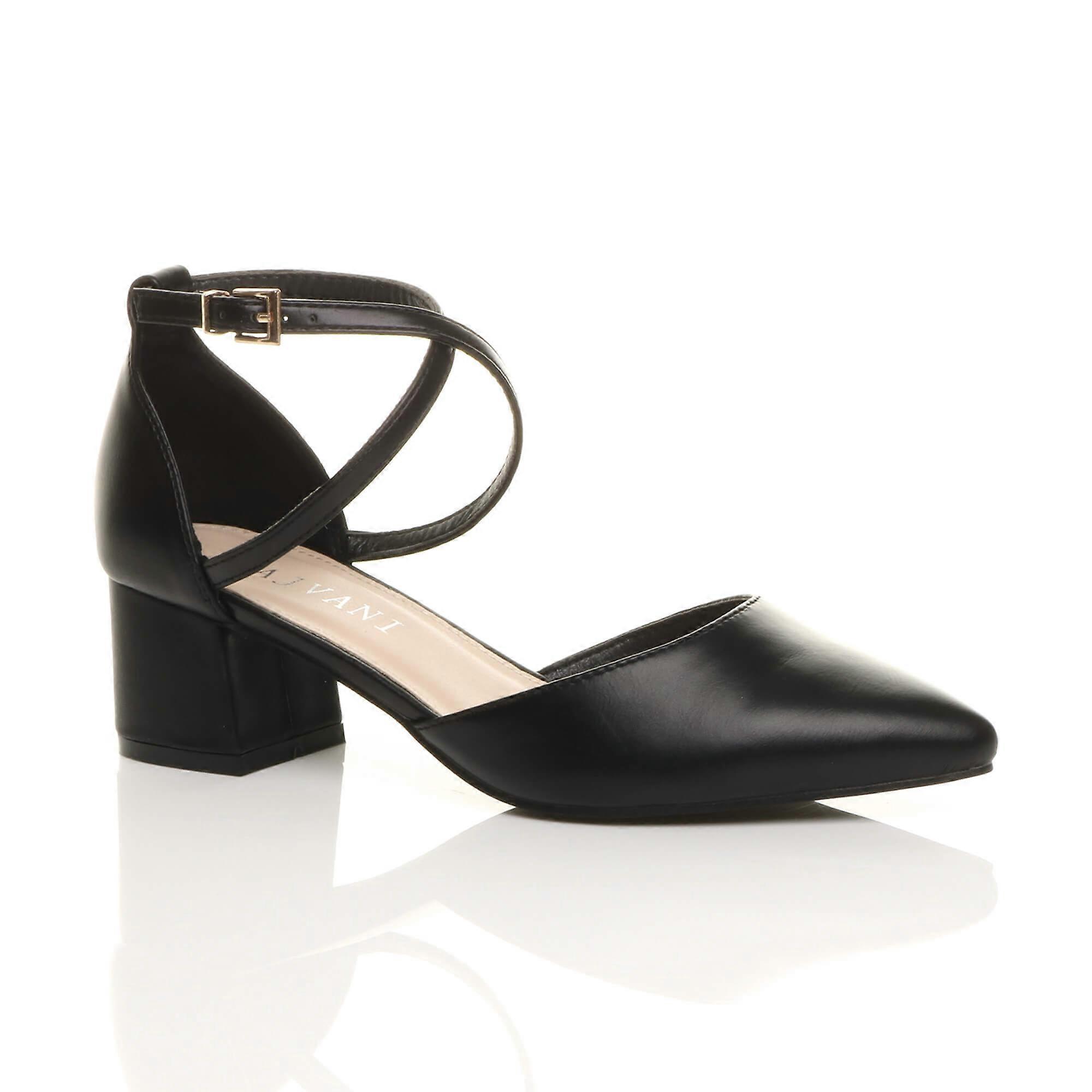 Mid Block Heel Crossed Strap Pointed Toe 2 Part Heels