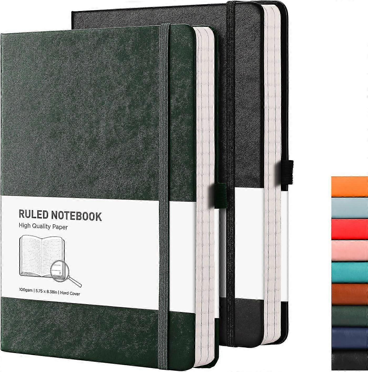 Notebook A5 Lined Hardback 2 Pack (Green)