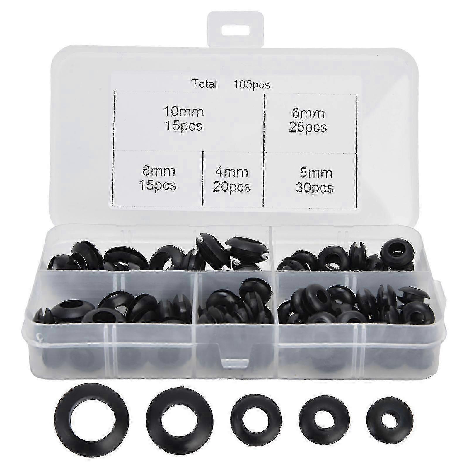 105 Pcs Flexible Rubber Grommet Kit