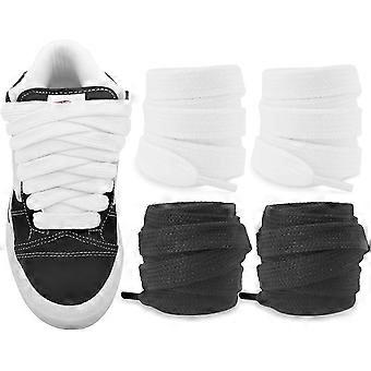 2 Pairs Fat Shoelaces for Vans Knu Skool Classic Skate Shoes, 5/8"(1.5cm) Wide Cotton Big Thick Replacement Laces Black+white 54"/140cm