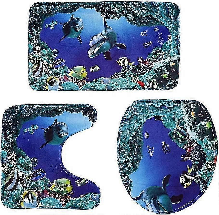 3-Piece Bathroom Rugs - Ocean Pattern