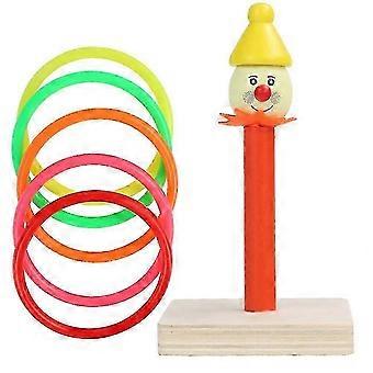 1 Set Wooden Clown Throwing Ring Invigorating Intellectual Funny Circle Game Toys Educational Toys Gift compatible with Kids (5 Circles +1 Clown Base)
