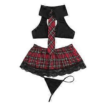 Kvinder Erotisk Skole Pige Undertøj Sexet Uniform Halter Top Plaid Mini Nederdel Kort