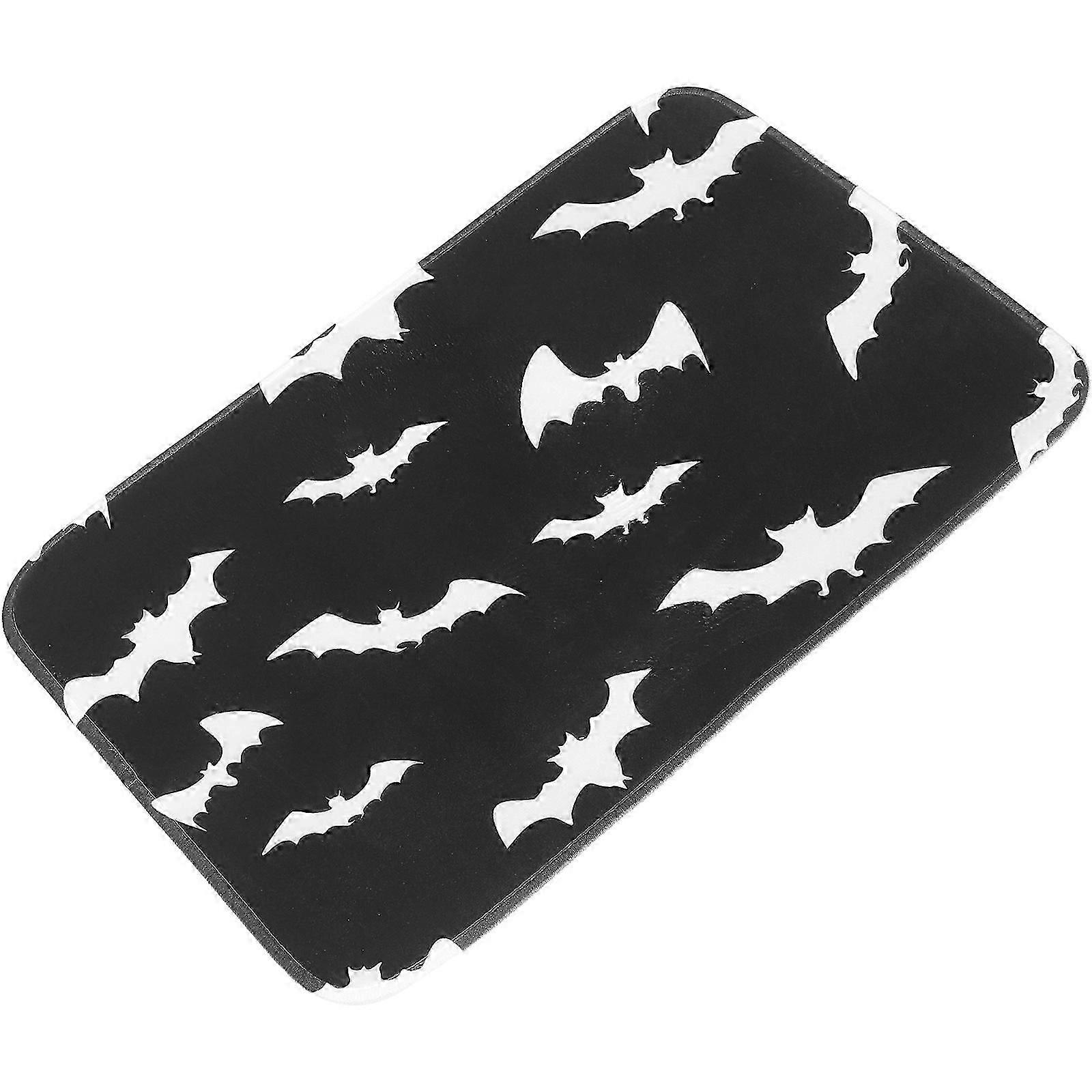 Front Door Floor Mat Halloween Bat Pattern Black Flannel Material
