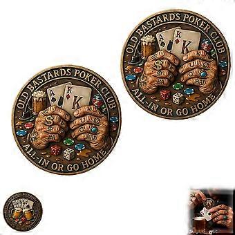 Poker Challenge Coin Set Vintage Double Sided Allin or Go Home Funny Poker Gift for Men 2 Pack