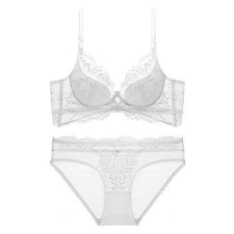 Women's new lace soft steel ring bra set French big breasts show small sexy underwear thin anti-sagging