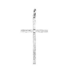 Silver 35x20mm hand engraved solid block Cross