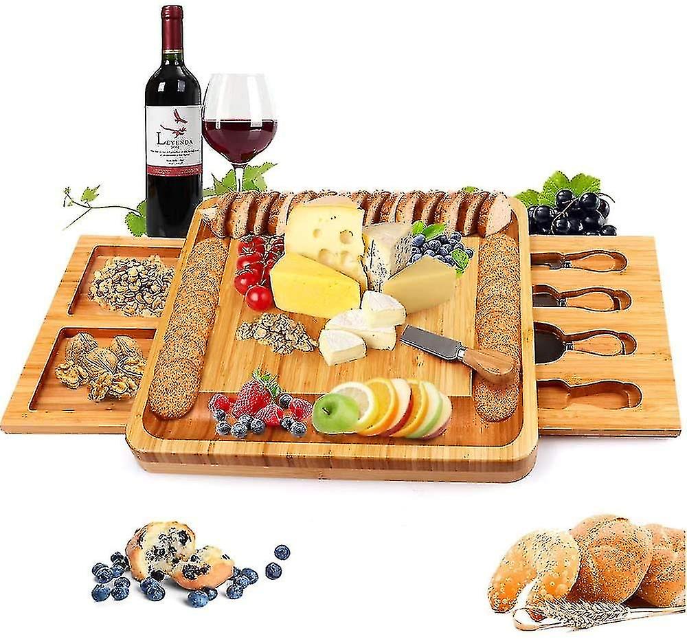 Bamboe kaasplank met kaasgereedschap, kaasplankje, charcuterieplankschotel