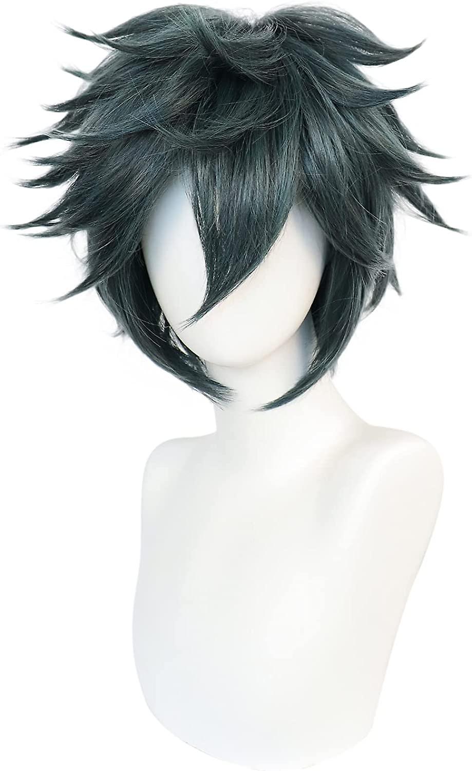 Hair Cap Short Deep Green Men's Cosplay Wig