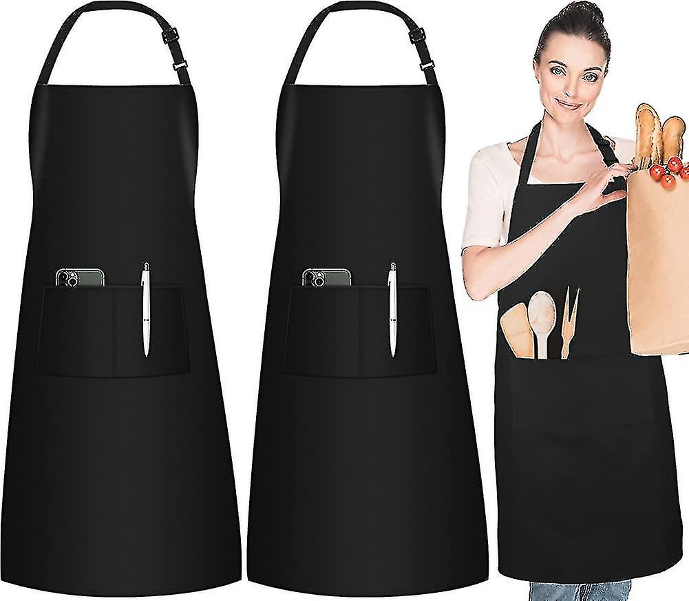 2 Pack Adjustable Bib Aprons, Waterdrop Resistant Apron With 2 Pockets Cooking