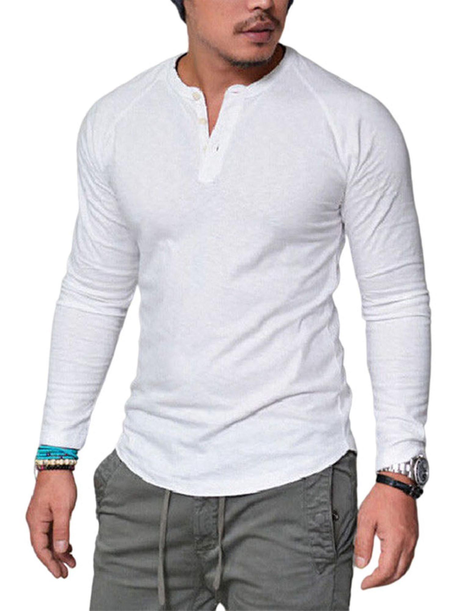 Men Sleeve Button Casual Pulr Tops Blouse Tunic Tee