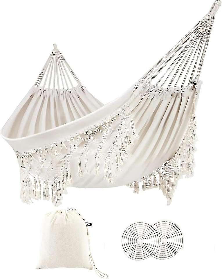 Double Hammock, Boho Large Fringe Swing Bed - Portable 2 Person Hammock For Patio, Porch, Backyard, Outdoor And Indoor With Carrying Bag, Tree Hammock
