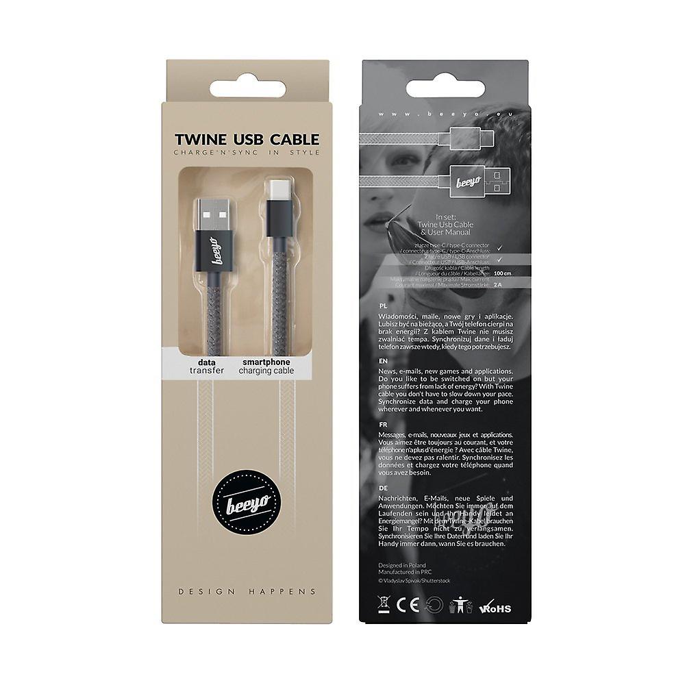 Beeyo USB-C 2Amp Twine Cable de carga - Negro